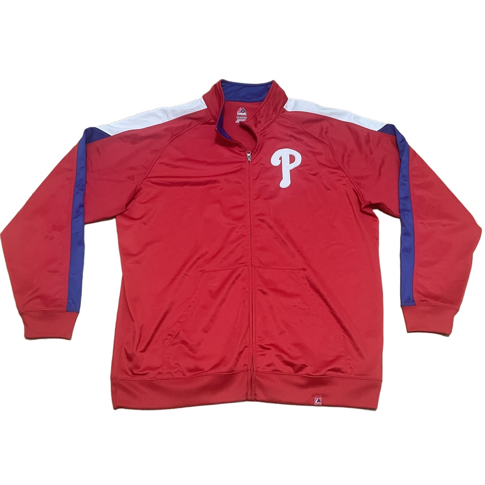 Majestic Track Jacket Men's 2XL Phillies Red Zip Up Logo Sporty Team Pride Retro